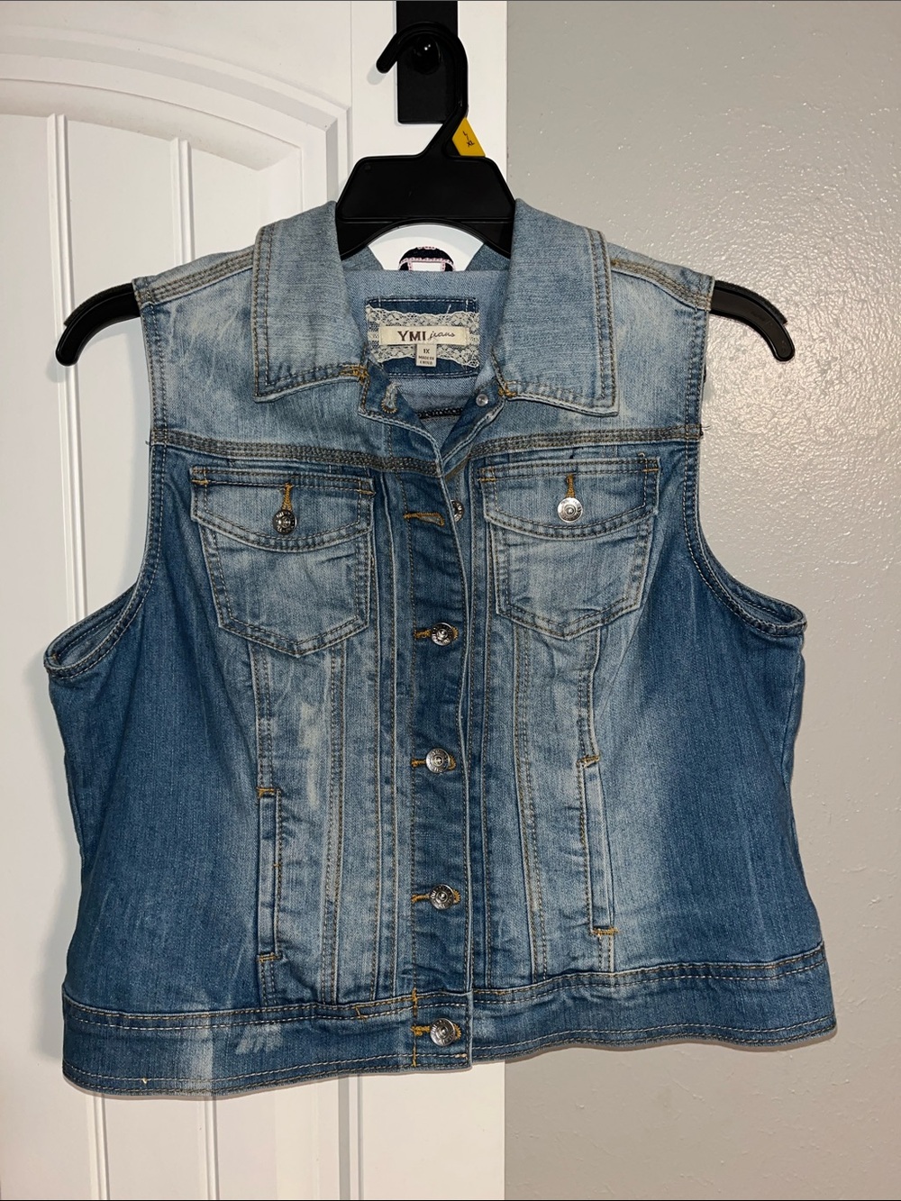 YMI Faded Blue Denim Vest with Button Front
